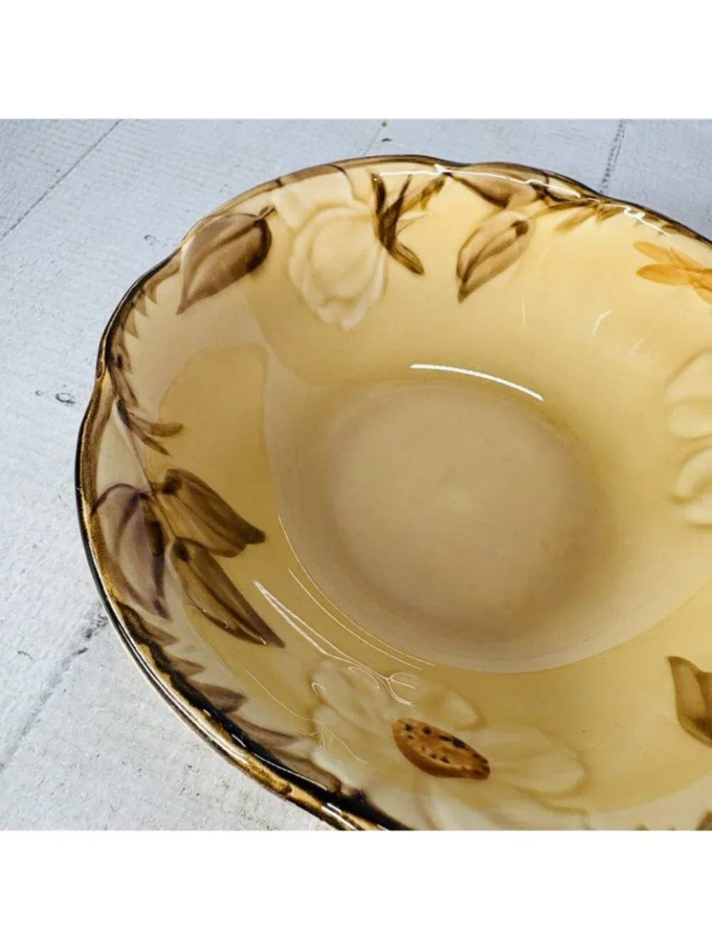 Franciscan CAFE ROYAL Embossed Flower Brown Leave Earthenware Cereal Bowls Set 5